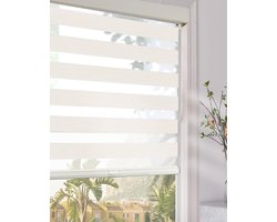 Persilux Draadloze zebragordijnen voor ramen (30" B x 72" H, beige) met verbeterde cassette lichtfiltering, dubbele lagen, doorschijnende thermisch geïsoleerde rolgordijnen voor kantoor, eenvoudig te