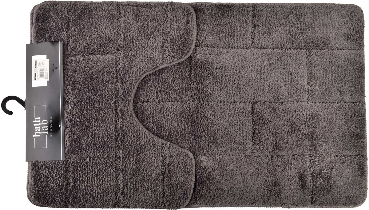 Mondex - ZAC Set van 2 Badkamerkleden 50x37/50x80cm - Badkamermat - WC mat - Toiletmat - Anti-slip- Badmat - donkergrijs