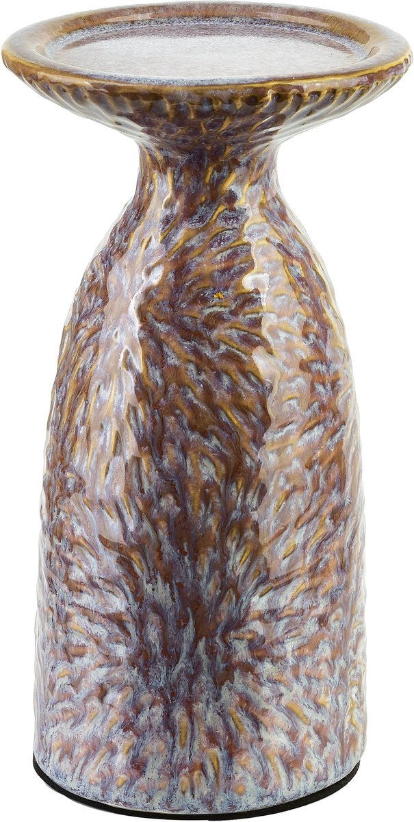 Mondex Yarine Beige - Keramische Kandelaar - 11x10x20 cm - Diep Beige/Rozig - Decoratieve Accent