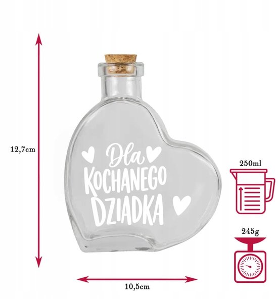 Bimberek - Glazen Hartvormige Fles - 250ml - Geschenk voor Grootouders - Met Kurk — afbeelding 5