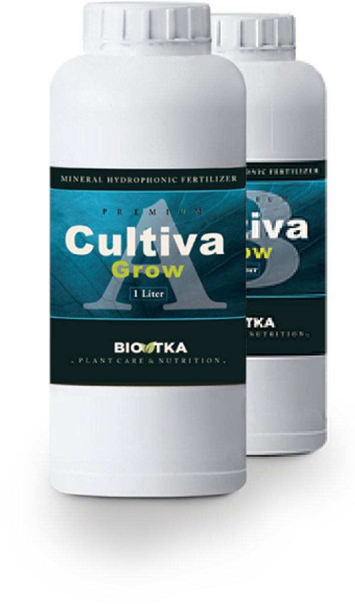 HYDRO CULTIVA GROW A+B 1 Ltr. Groei (set) plantvoeding. - hydrocultuur - voeding planten - A+B voeding planten - groeivoeding aarde - vegetatieve fase - hydrocultuur - plantenvoeding - coco voeding - professionele plantenvoeding