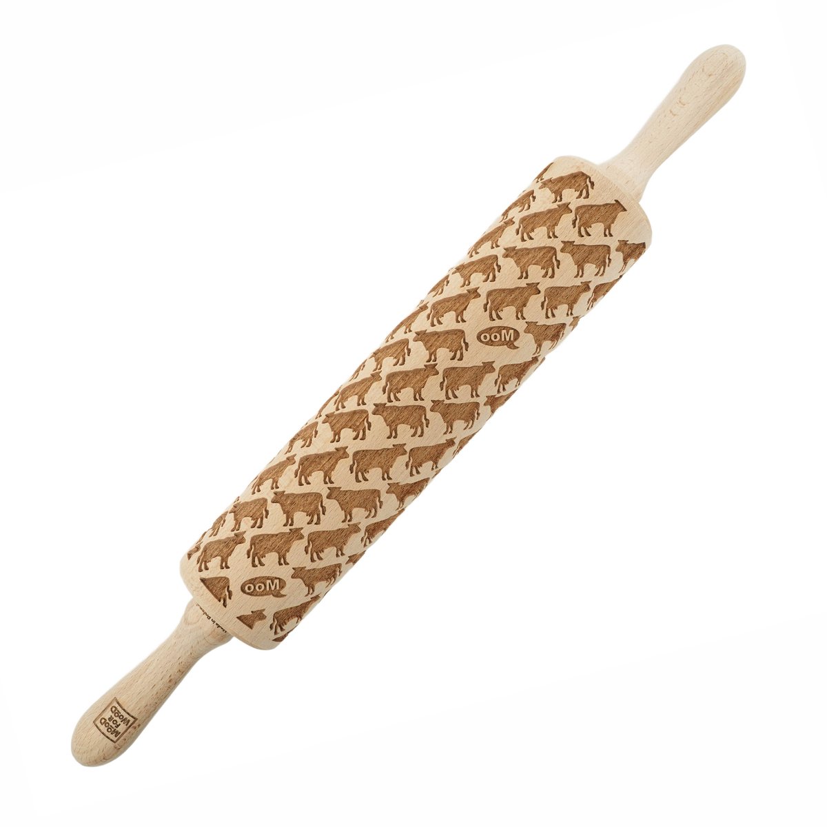 MoodForWood - Gekraveerde Deegroller - 43 cm - Koe Motief - Handgemaakte Bukshout