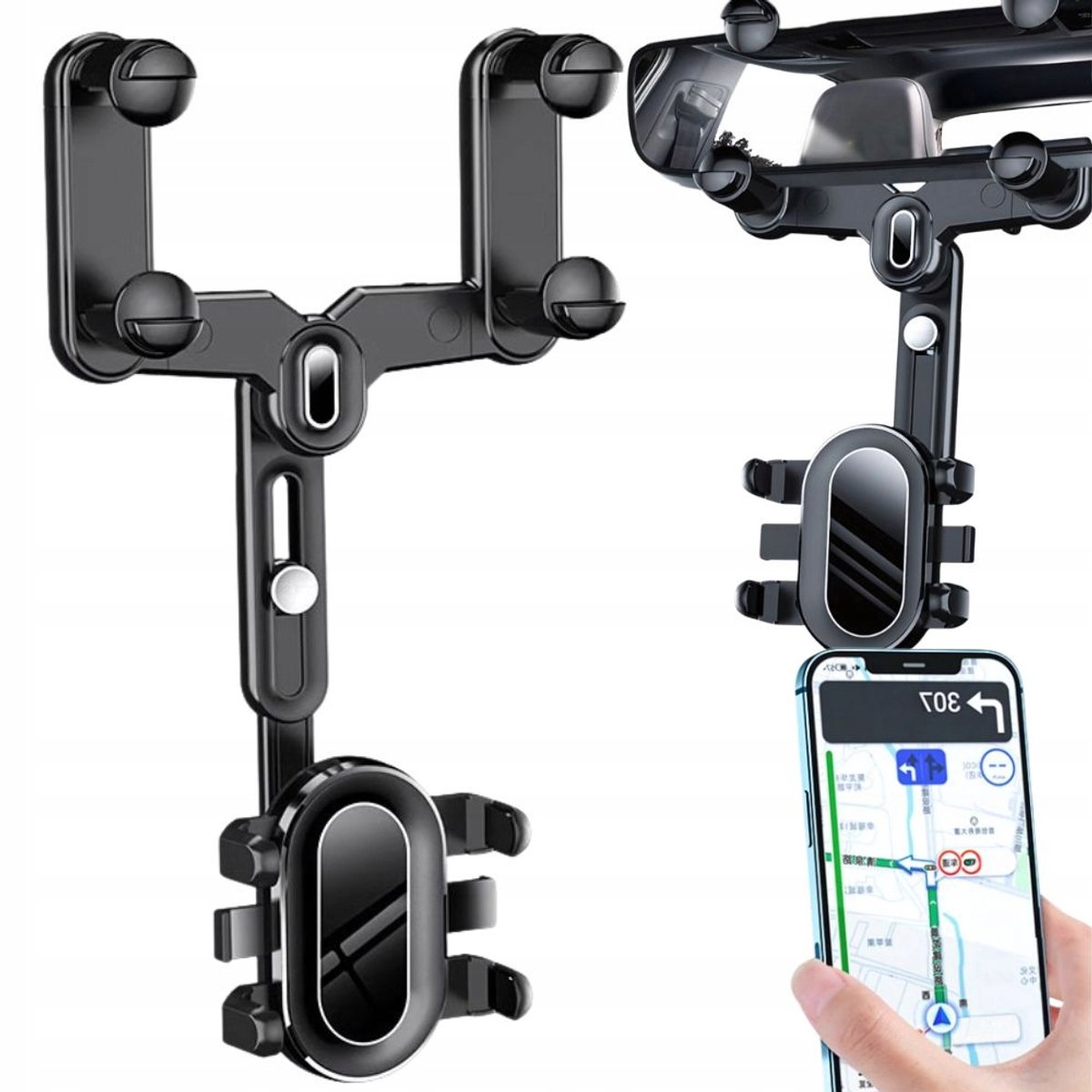 Universele Autohouder voor Telefoon & Dashcam op Achteruitkijkspiegel