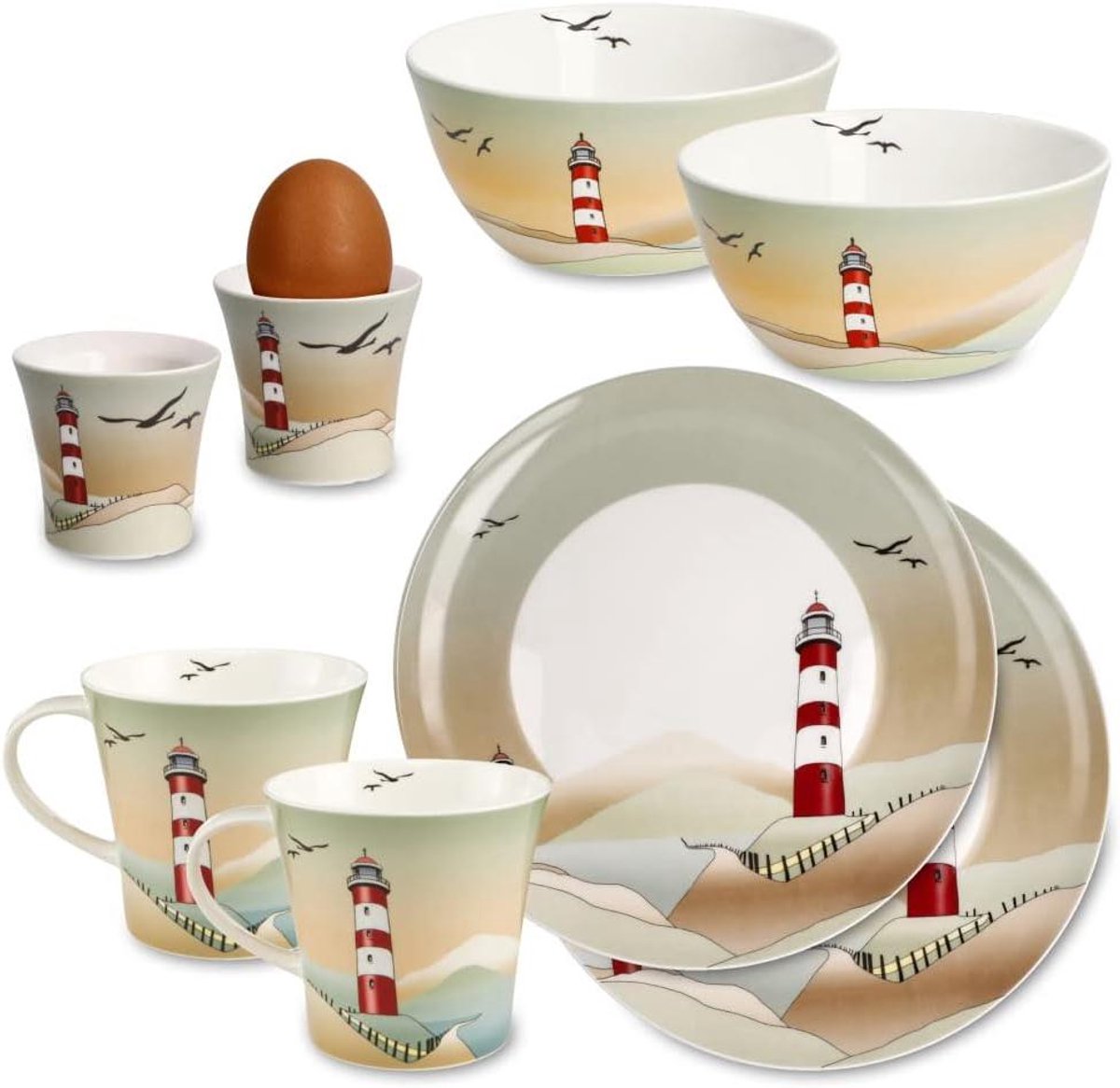 Ontbijtset 8-delig - Kop en schotel set - Gezellig ontbijten - Fine Bone China - 8 stuks - Wit