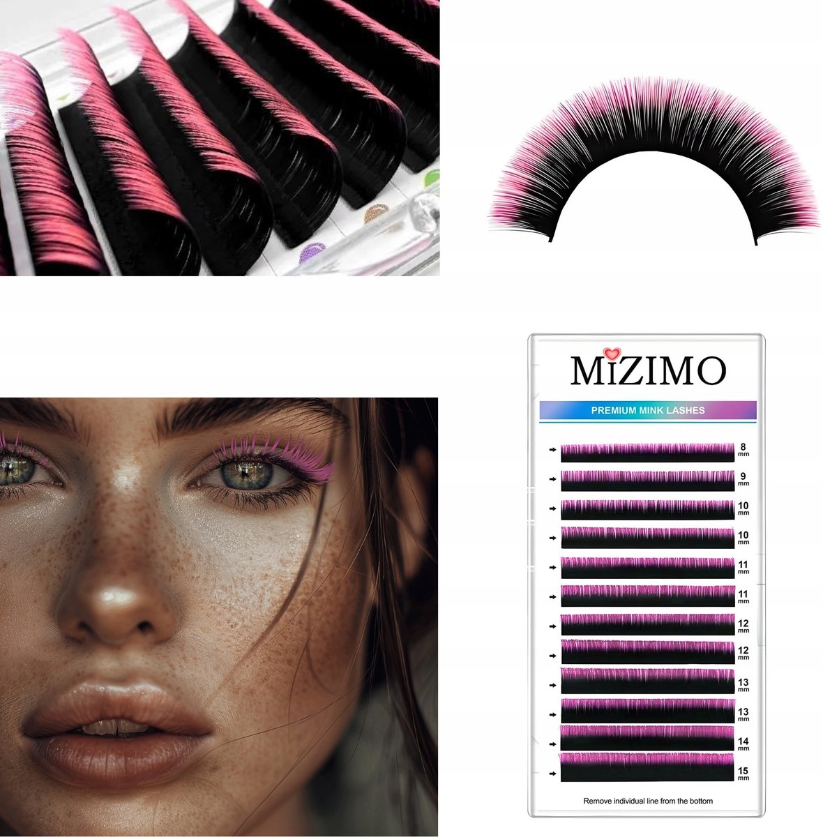 Frezarkowo - Individuele Rijklengen - D Curl - Zwart-Roze Ombre - 12 Strips
