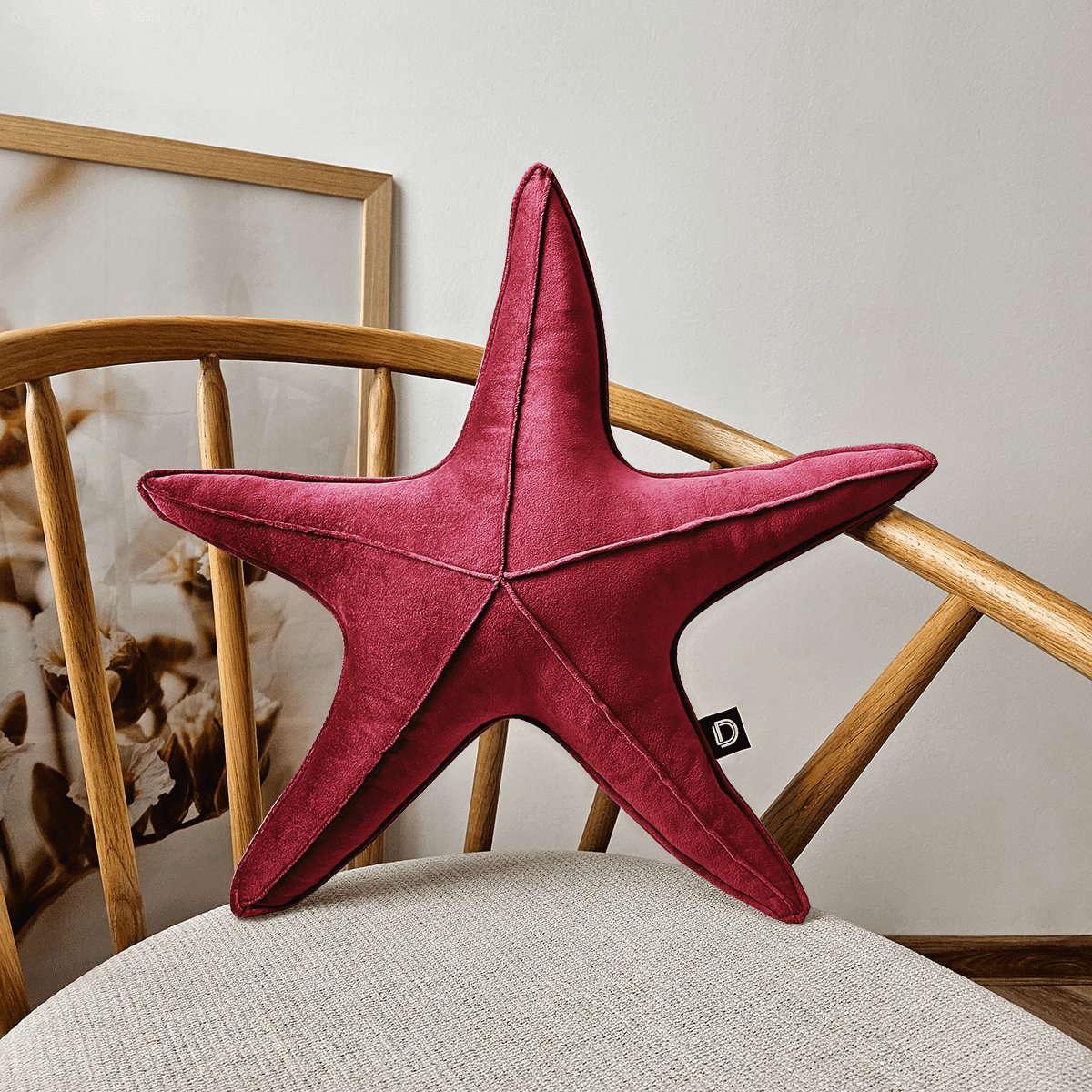 Decordruk VELVET Serie - Grote Stervormige Kussen - Rubinrode Kleur - Zacht Velvet