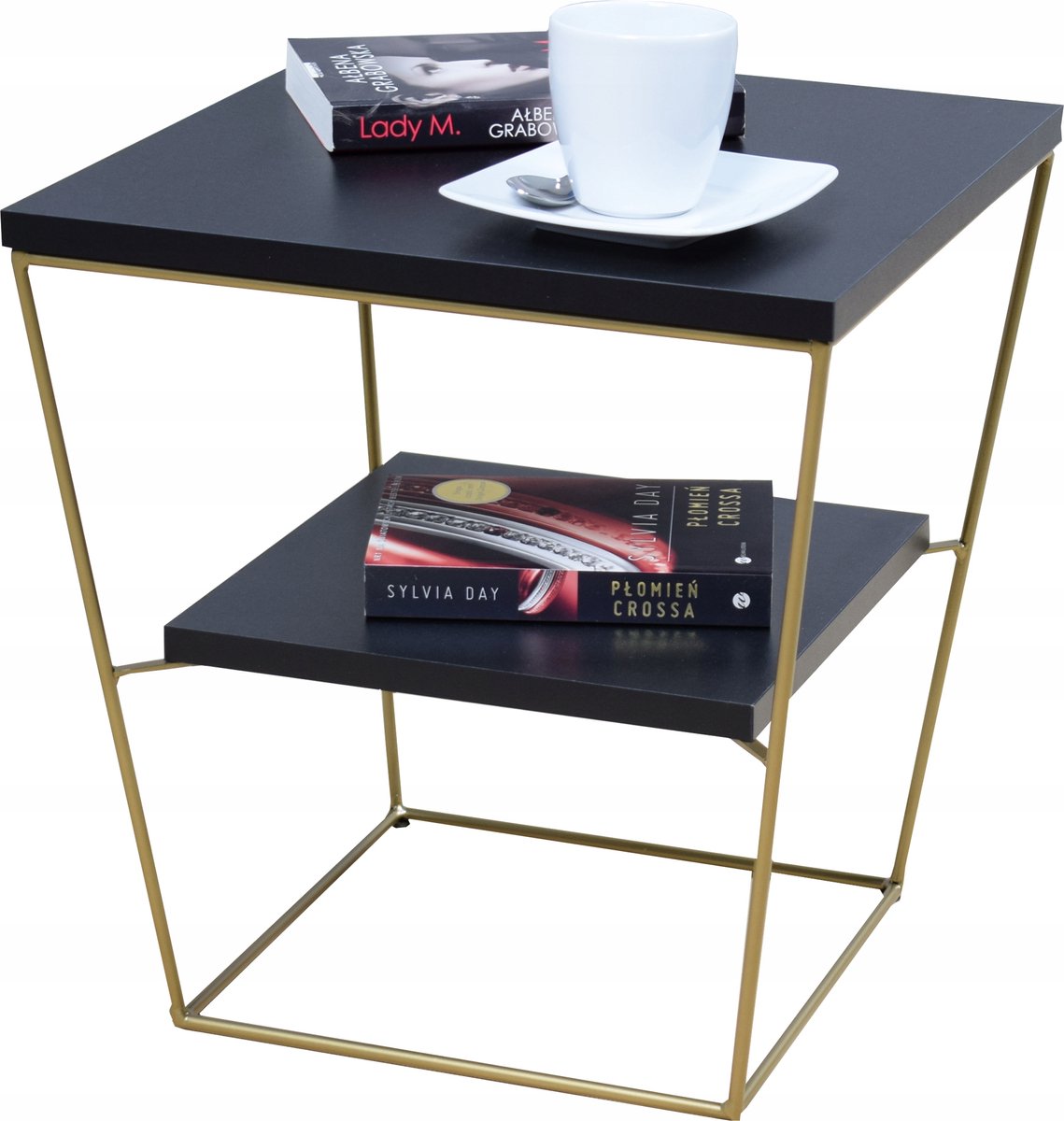 FutuStal Stalen Bijzettafel - Zwart en Goud - Vierkant - Inclusief Plank Goud;Zwart