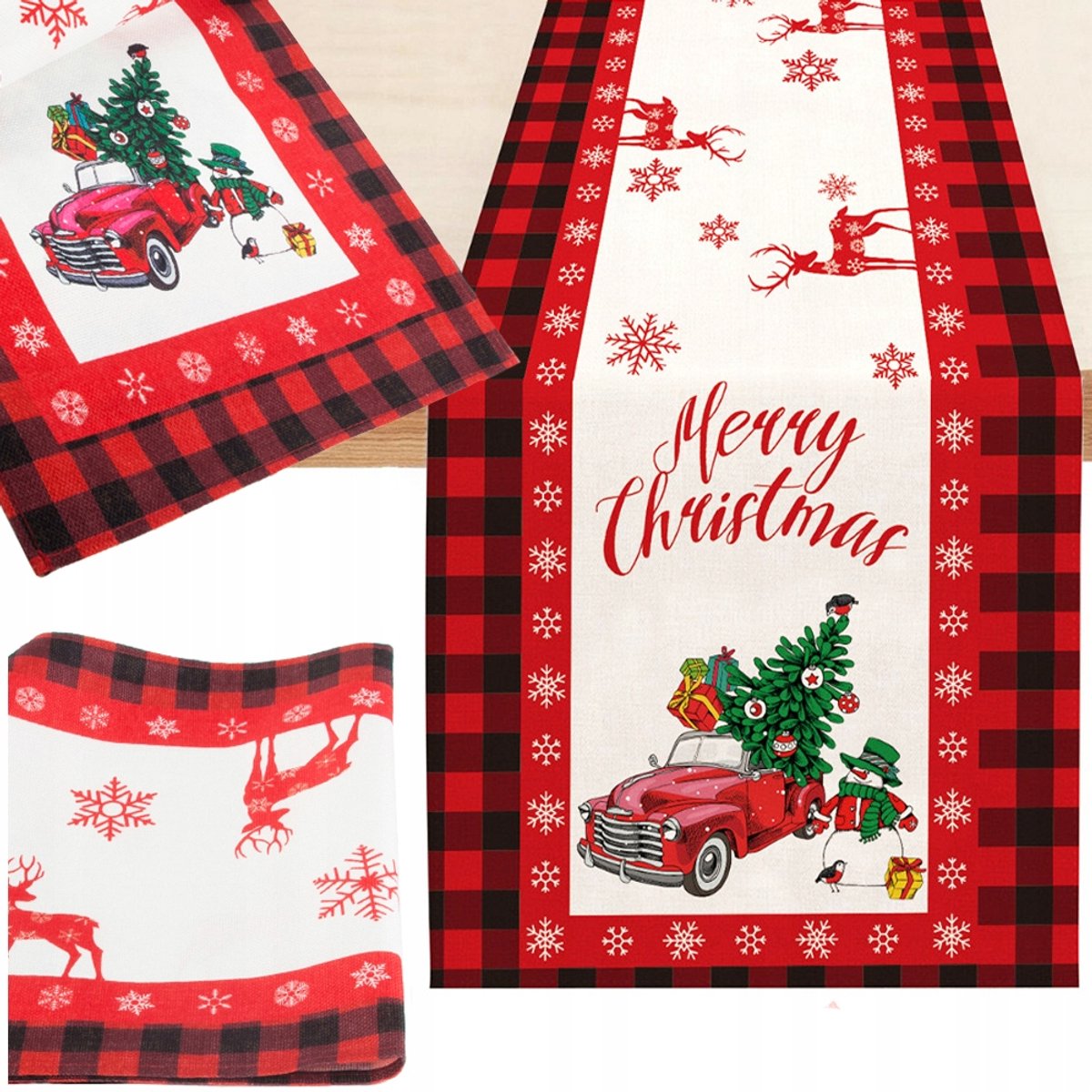 Kerst Tafel Loper - 220 x 38 cm / Chemin de table décoratif de Noël / table mat / table runner.
