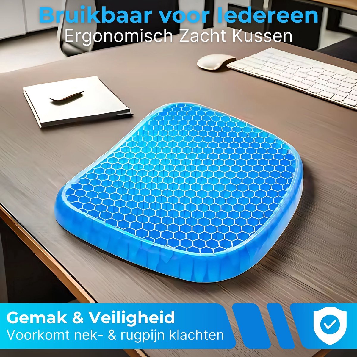 Orthopedisch kussen - Thuiswerken - Bureaustoel - Gelkussen auto - Ergonomisch zitkussen - Wigkussen - Incl. Gratis wasbare hoes - Cadeau