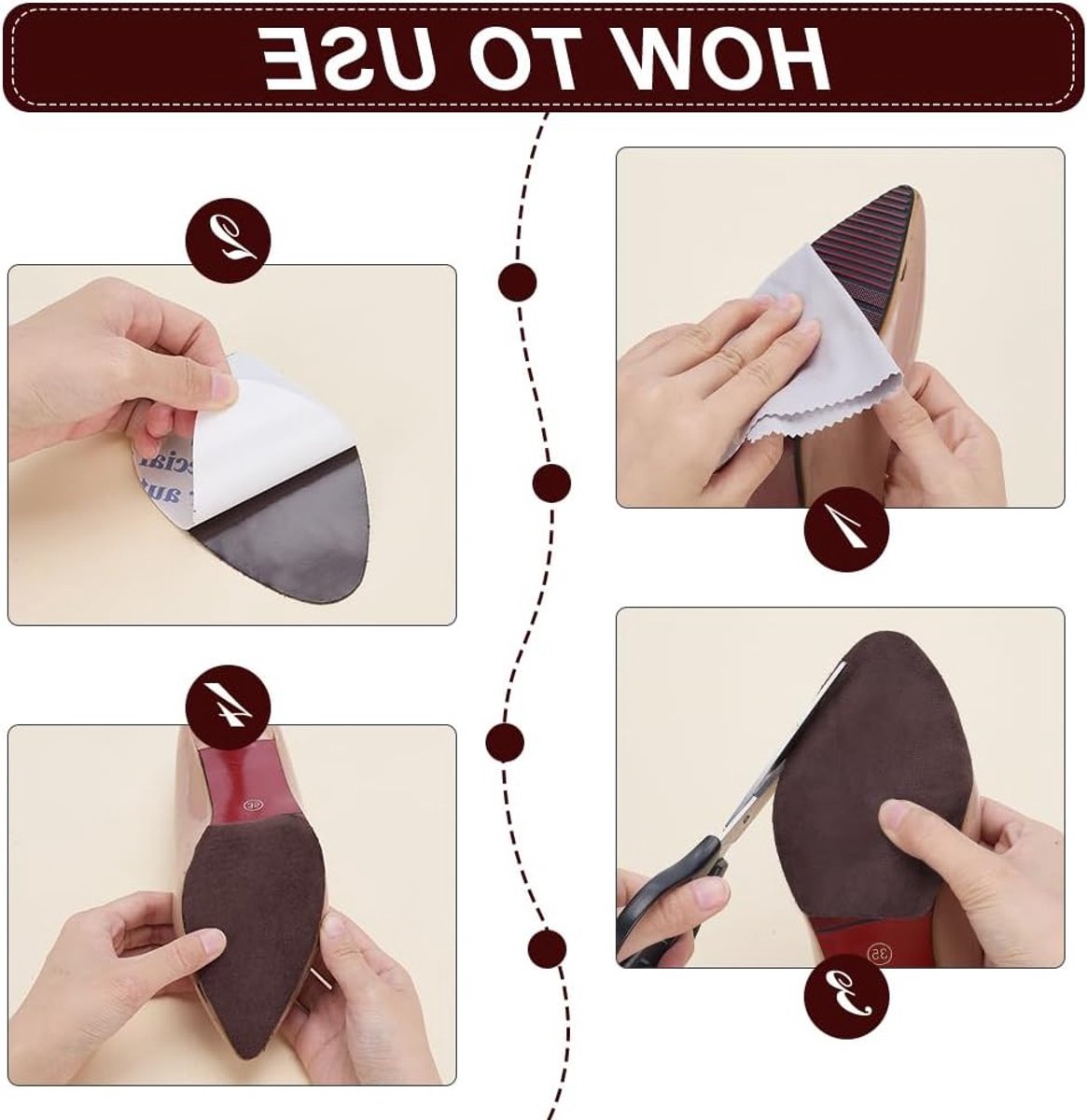 10 Paar Suède Hielpads voor Schoenen - Zelfklevende Antislip Schoenpads voor Dans, Hoge Hakken en Veiligheid tijdens Optredens - 8.2 x 12.7 cm Bruin