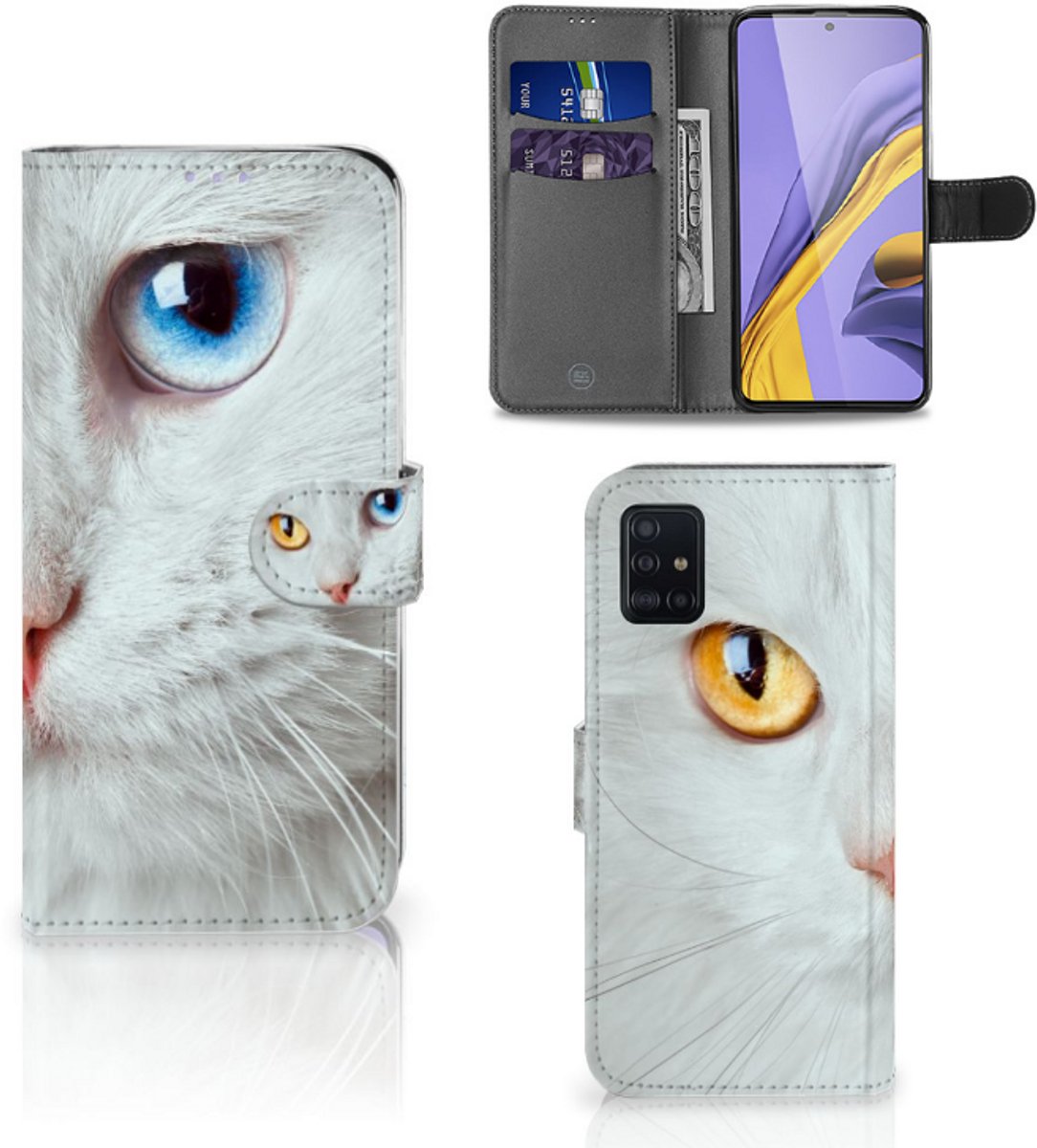 Samsung Galaxy A51 Telefoonhoesje met Pasjes Witte Kat