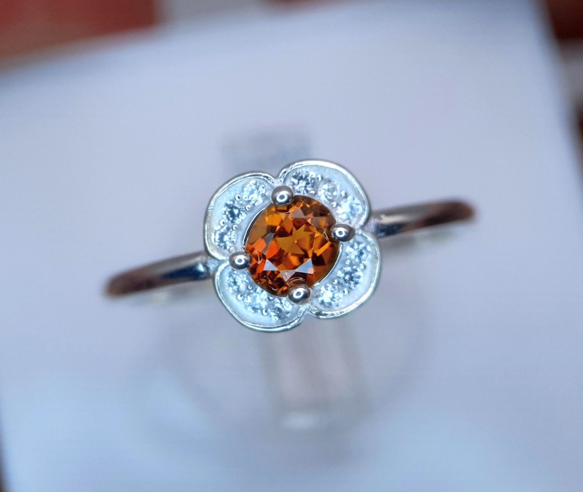 925 Sterling Zilveren Ring met Natuurlijke Citrien - Minimalistische Damesring - Oranje Edelsteen - Ringmaat 7.5