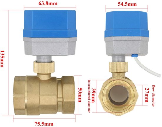 Cosensi - Electric Ball Valve - Motorized Ventiel - 1-1/4 Inch - Solenoid Klep - Duurzaam en Betrouwbaar - Geschikt voor Diverse Toepassingen - 12V DC — afbeelding 2