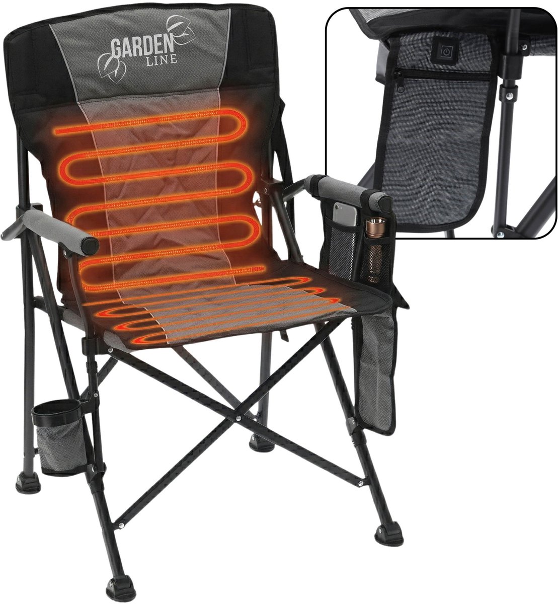 Verwarmde campingstoel, opvouwbare vissersstoel 58x58x90 cm met bekerhouder + hoes — cadeau in Sport & Outdoor - foto 6
