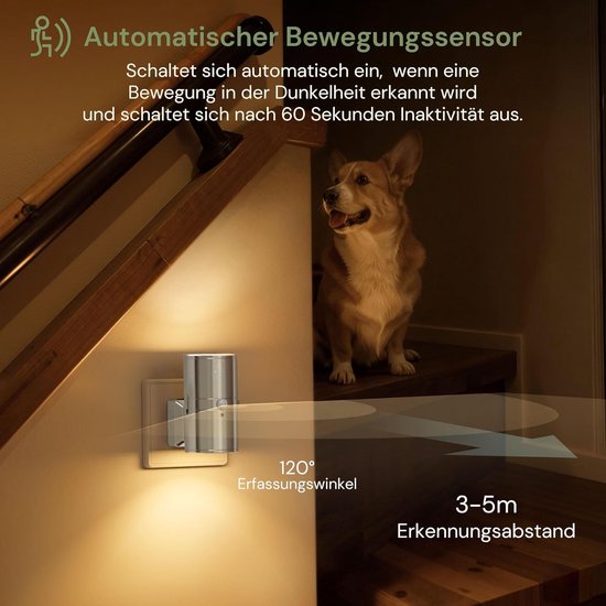 Nachtlampje Bewegingssensor - Stopcontact Licht - Donkere Ruimtes Verlichten - Instelbare Helderheid - 8.6 x 4.8 x 8.6 cm - Zilver — afbeelding 2