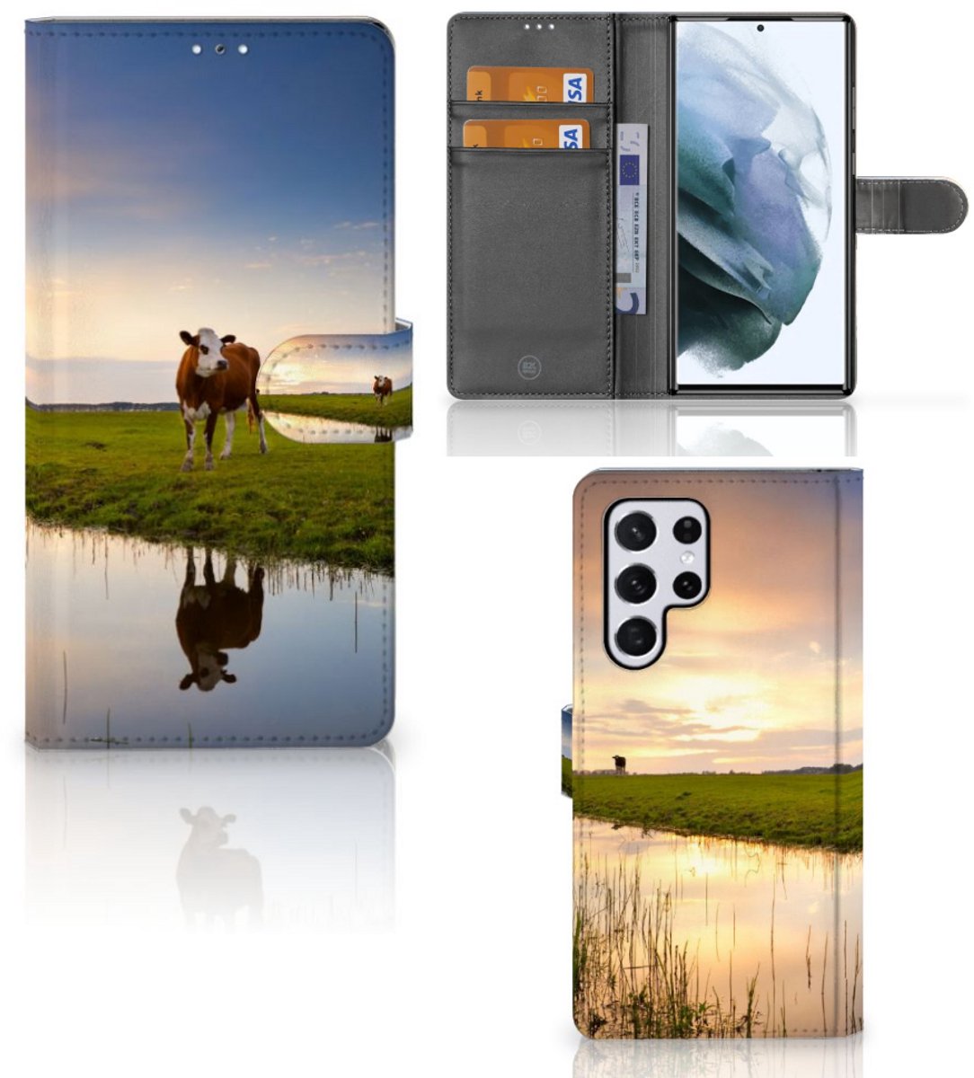 Samsung Galaxy S22 Ultra Telefoonhoesje met Pasjes Koe