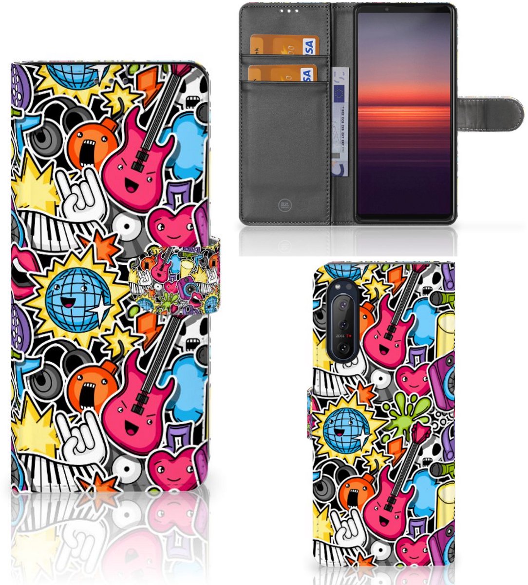 Sony Xperia 5II Wallet Case met Pasjes Punk Rock