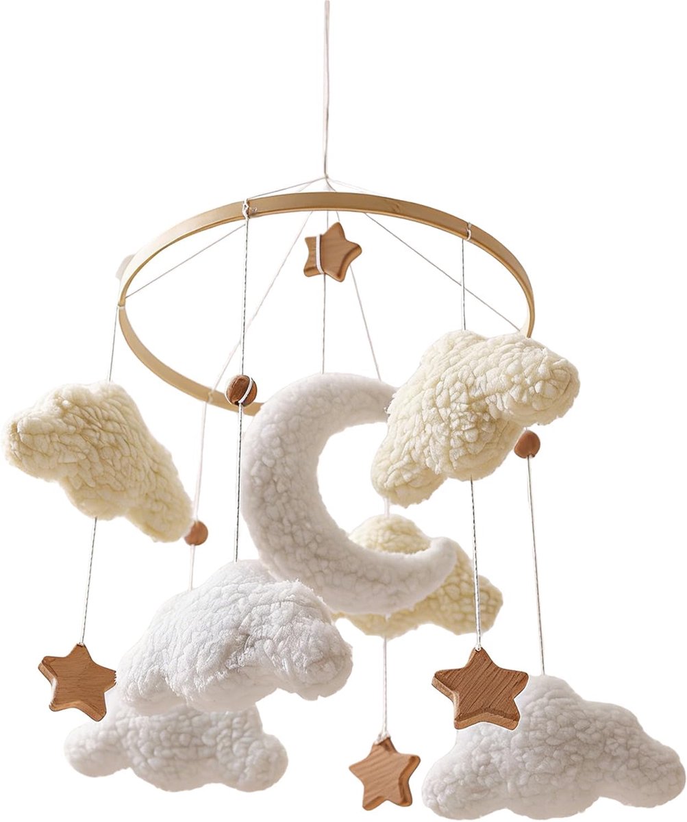 Wiegmobiel Houten Sterren - Draaiende Muziek Mobiel - Babykamer Decoratie - Educatief en Rustgevend - 45x23 cm