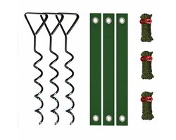 Meedeer Grondankers-Grondpennen 3 Stuks (40cm)-Spiraalharing -Ankerset-Met 3 Spanbanden-Voor Trampoline,Boomstronk, tent,Hondenlijn