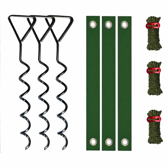Meedeer Grondankers-Grondpennen 3 Stuks (40cm)-Spiraalharing -Ankerset-Met 3 Spanbanden-Voor Trampoline,Boomstronk, tent,Hondenlijn