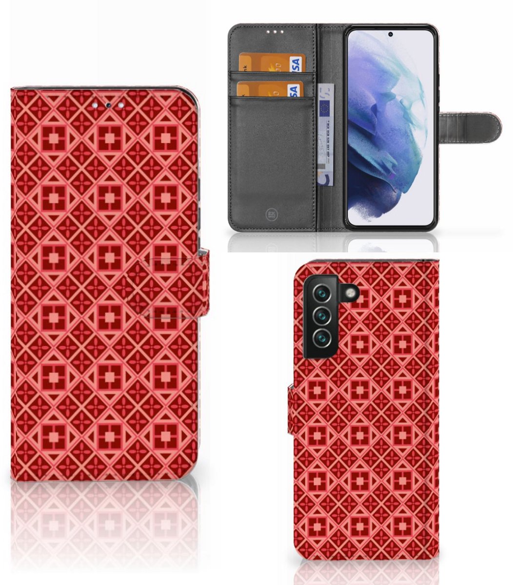 Boekhoesje voor Samsung Galaxy S22 Plus Telefoon Hoesje Batik Rood