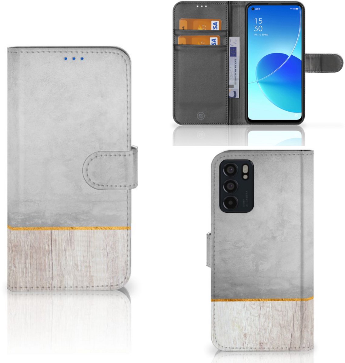 OPPO Reno6 5G Book Style Case Wood Concrete
