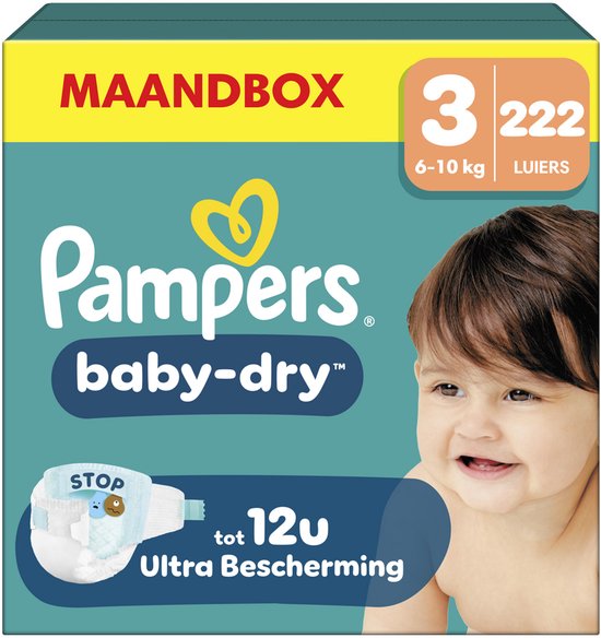 Pampers Baby-Dry Taille 3 - 222 Couches - 6kg-10kg - Pack 1 Mois