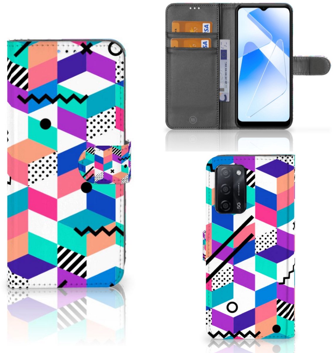 OPPO A16/A16s/A54s Book Case Blokken Kleurrijk
