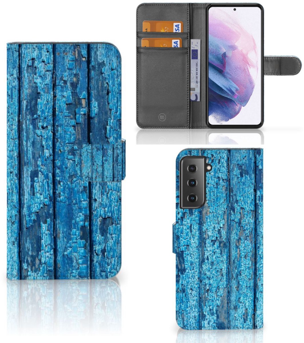 Samsung Galaxy S21 Plus Book Style Case Wood Blue