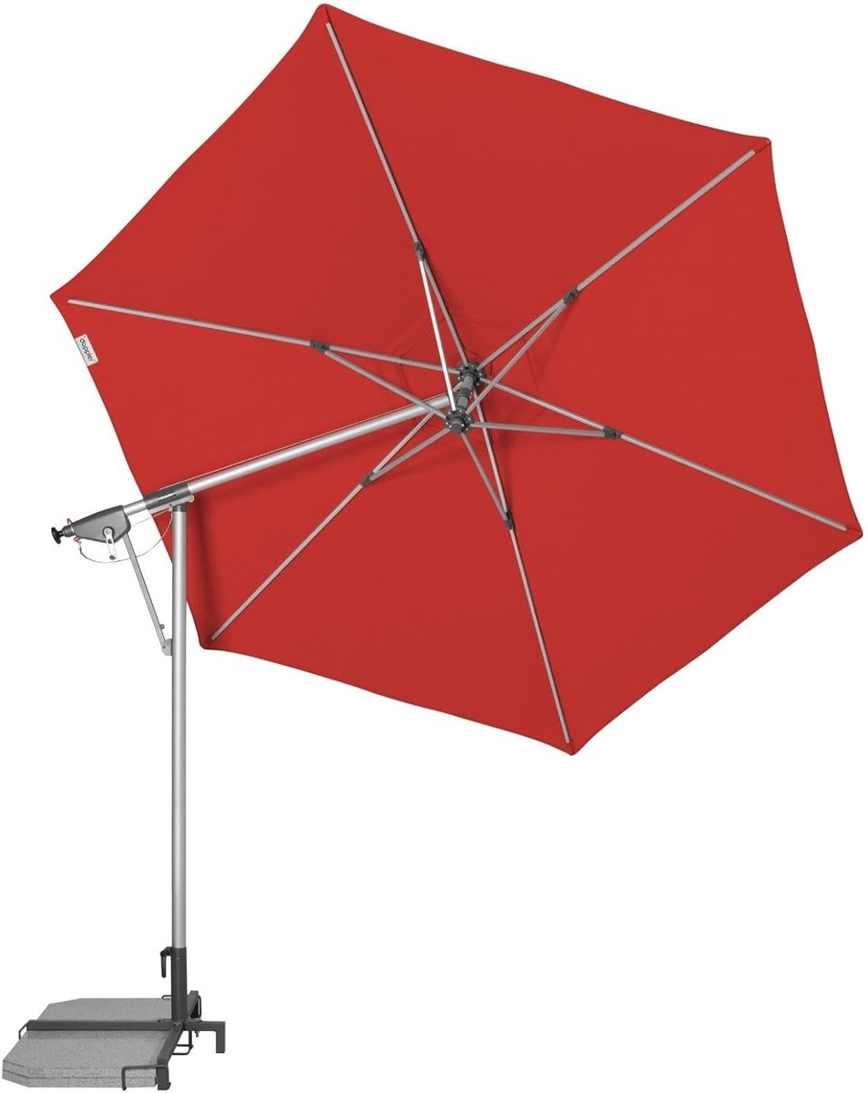 Luxe Aluminium Zweefparasol Ø290 cm Rood – Kantelbaar, Waterdicht, UV50+ Zonbescherming voor Tuin, Balkon & Terras – Inclusief Beschermhoes & Parasolvoet