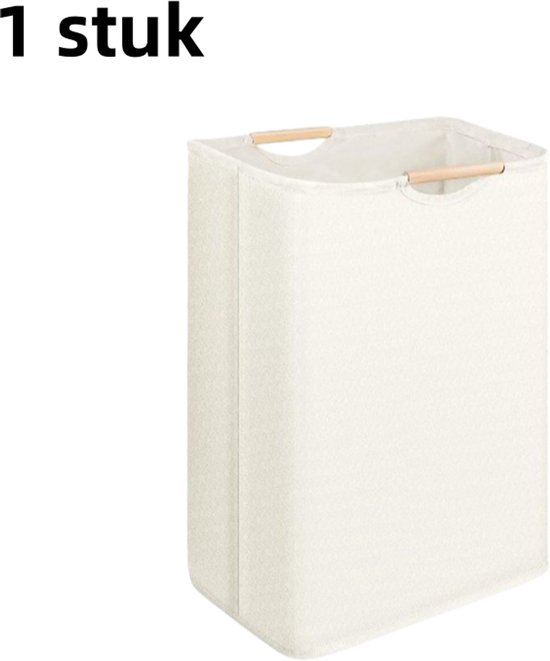 1 pièce - Panier à linge - Coton et lin - Panier à linge pour usage domestique - Pratique - Pliable - Panier de rangement maniable - Poignée en bois - 30*30*40 cm - Blanc cassé