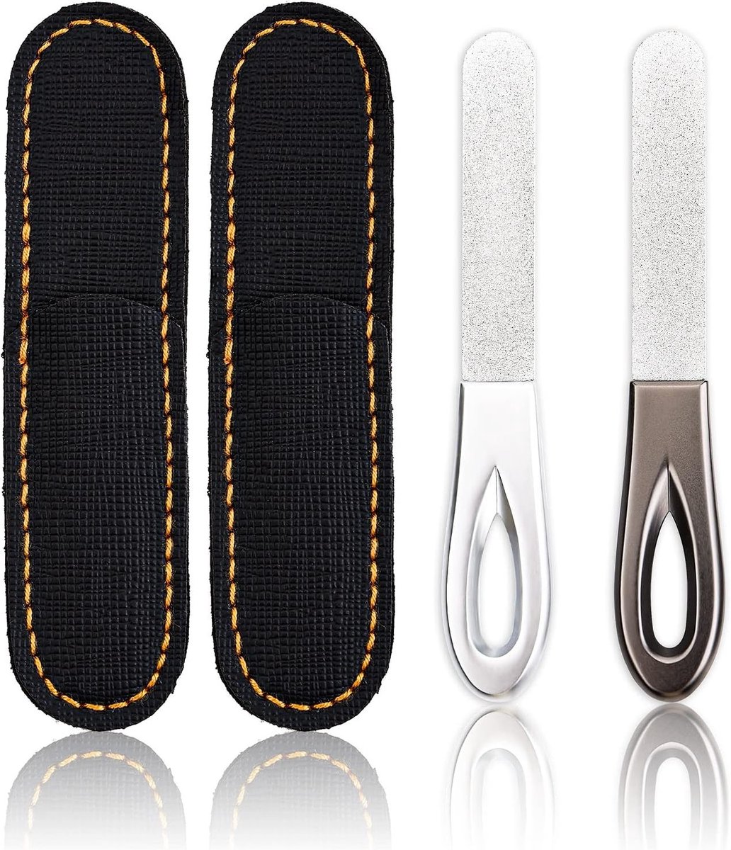 Mini Dunne Dubbelzijdige Vijl met Antislip Handvat - Roestvrijstalen Nagelvijl voor Mannen en Vrouwen met Pouch, Ideaal voor Nagelverzorging en Scherpen