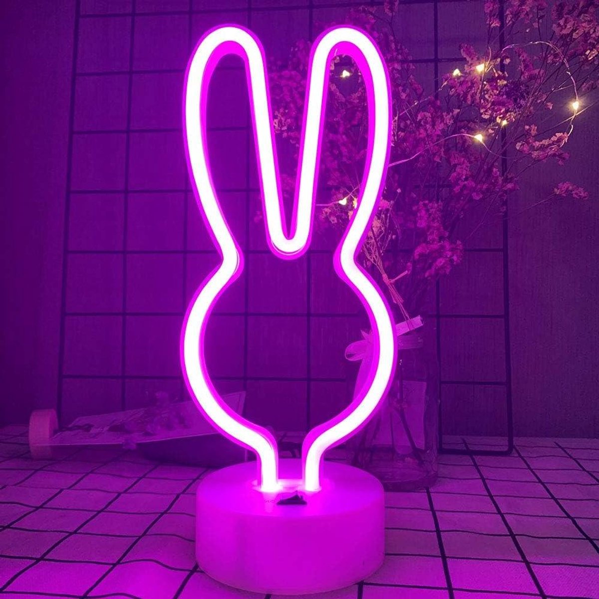 LED Neon Lamp - Nachtlampje Teken - Decoratieve Verlichting - Konijnenkop Vorm - 20.5 x 10 x 22 cm - Roze