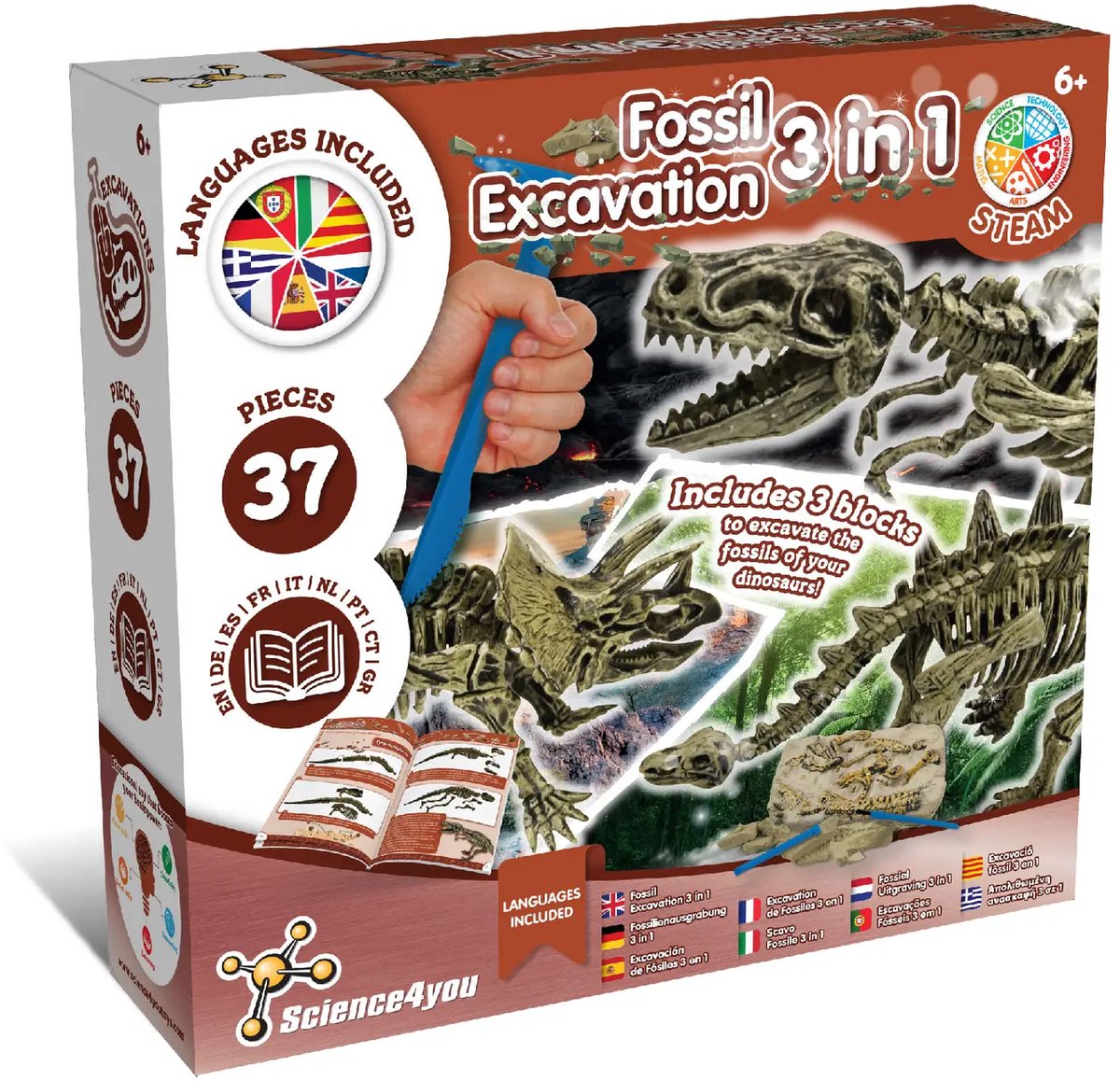 Science4you - Fossil Excavation 3 in 1 - Toy For Kids (9 Languages)