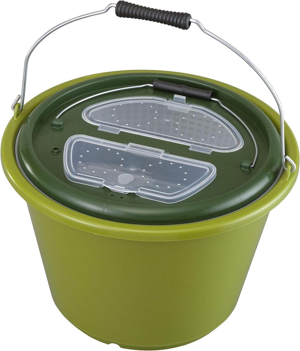 Plastic Emmer - Visemmer Bak - Vissen Opslag - Met Uitneembaar Net - 18 Liter - Groen