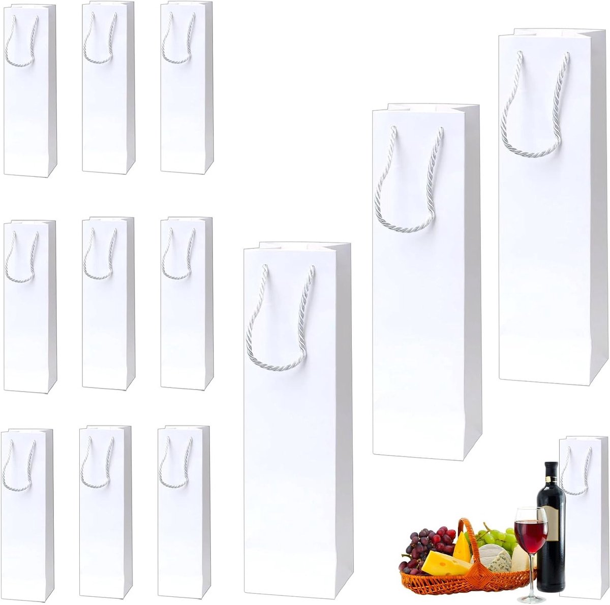 Witte wijnzakken set van 12 stuks, moderne stijl, perfect voor cadeauverpakking en evenementen