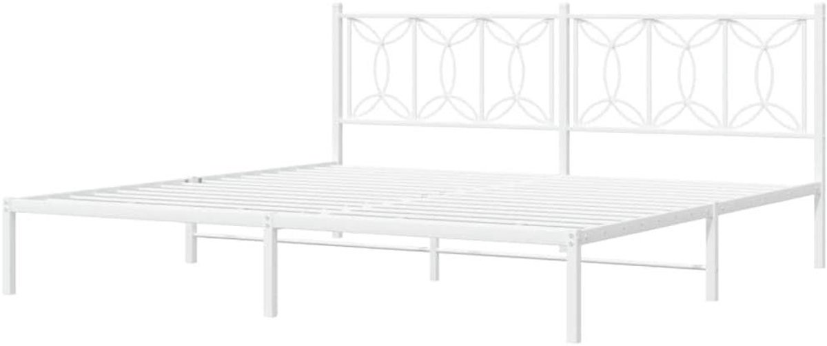 Bedframe met Hoofdbord - Metal Bed Frame - Slaapkamer Inrichten - Stabiel en Duurzaam Staal - 193x203cm - Wit