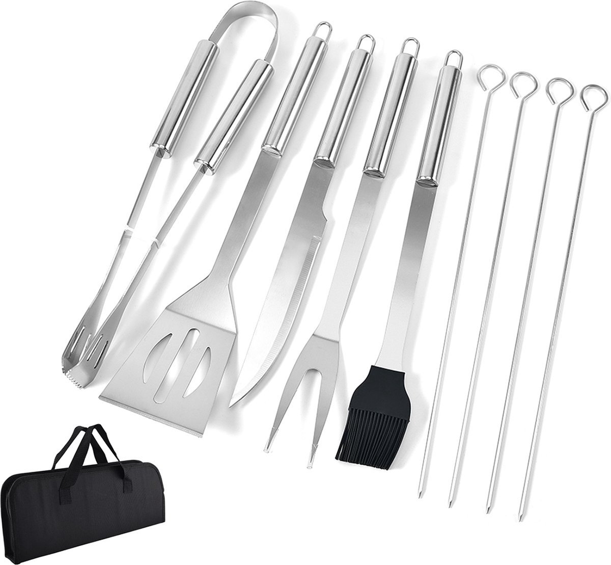 Barbecuegereedschapset - Grillset - 10 delig - met koffer - BBQ Accesoires-Tang-Spies-Kwast