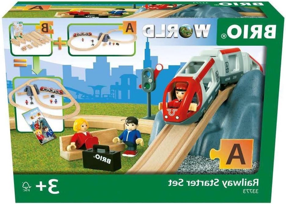 Trein Starterset - Houten Treinbaan - Spelen met Treinen - 26 Delige Set - 100.33 x 45.09 x 10.16 cm