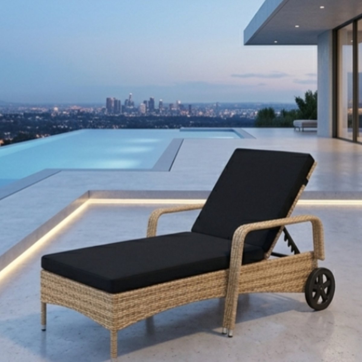 Ligstoel 200x70x33 cm Poly Rotan met Wielen en Kussens – 6 Standen Verstelbaar Zonnebed voor Tuin, Terras & Balkon – Weerbestendig Luxe Ligbed – Zwart/Beige – Urbanhome