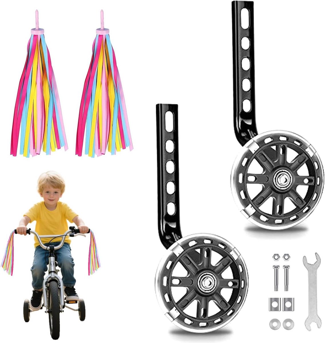 Fiets Stabilisator - Steunwielen Kinderfiets - Leren Fietsen - Met Lichtfunctie - 12-20 inch - Zwart