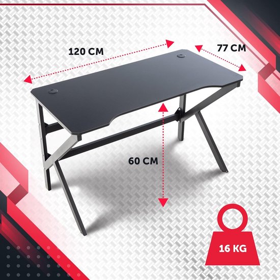 Gaming Bureau - Werkstation Bureau - Gamen Streamen - Geïntegreerde RGB Verlichting - 120 x 60 x 77 cm - Rood — afbeelding 5