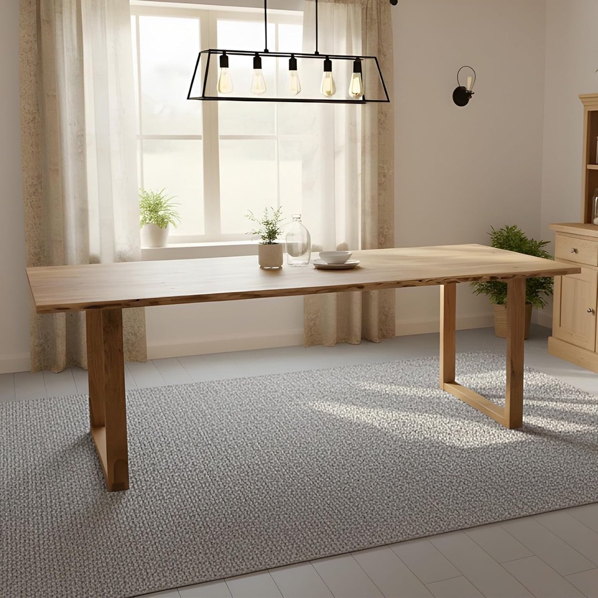 Massief Houten Eettafel 280 x 100 cm Boomstam Tafel Acaciahout Natuur met Boomrand en U-Poten Grote Luxe Eettafel Industrieel en Modern Design Urbanhome