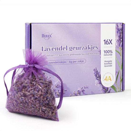 lluux - Lavendel Geurzakje - 16 x6g - Langdurige Geur Kalmerend - Geurzakjes voor Kledingkast – Motten Bestrijden - Lavendel Geurzakjes - Mottenballen kledingkast - Mottenval Kledingmotten - Anti Motten - Motten - Mottenpapier - Gedroogde Lavendel