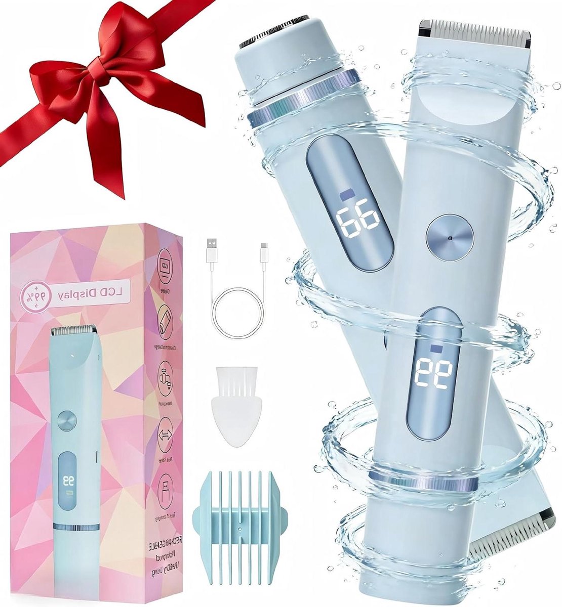 Elektrisch Scheerapparaat Dames - Ontharingsapparaat Intieme Zone - Gladde Huid Creëren - Tweekoppen 2-in-1 Design - 16.3 cm Lengte - Blauw