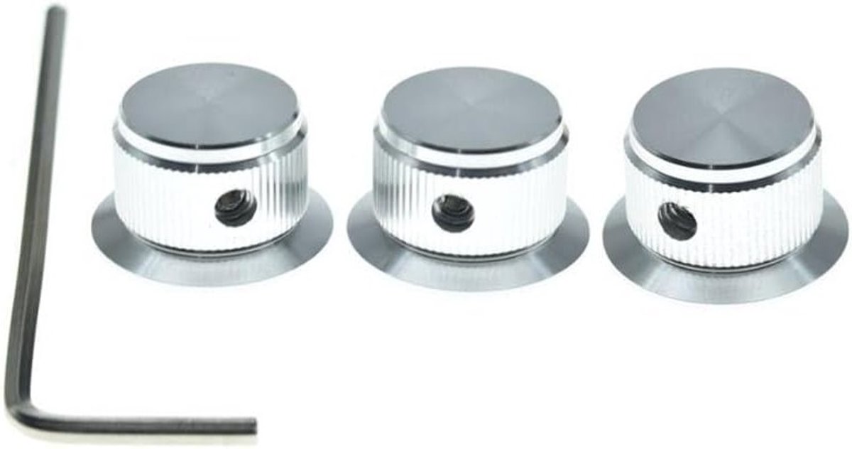 Set van 3 Aluminium Potentiometer Knoppen voor Gitaar, Bas en Versterkers - Universele Top Hat Knoppen voor Volume en Toonregeling - Zilver