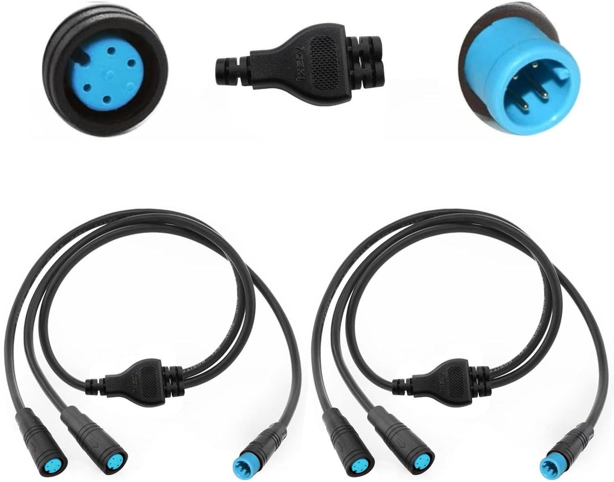RUNCCI-YUN 4-Pin Y Splitter Kabel voor E-Bike - 2 Stuks, Waterdicht en Geschikt voor Verlichting en Sensoren
