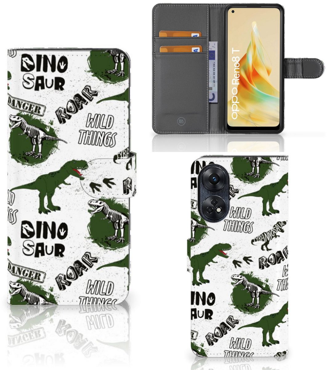 Telefoonhoesje met Pasjes voor OPPO Reno8 T 4G Dinosaurus