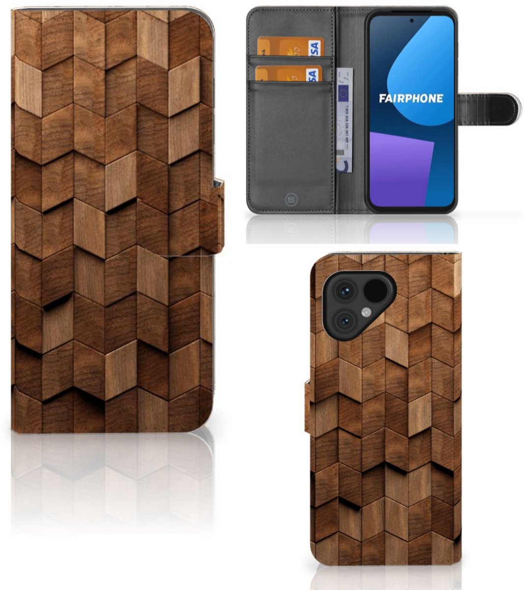 Book Style Case voor Fairphone 5 Wooden Cubes
