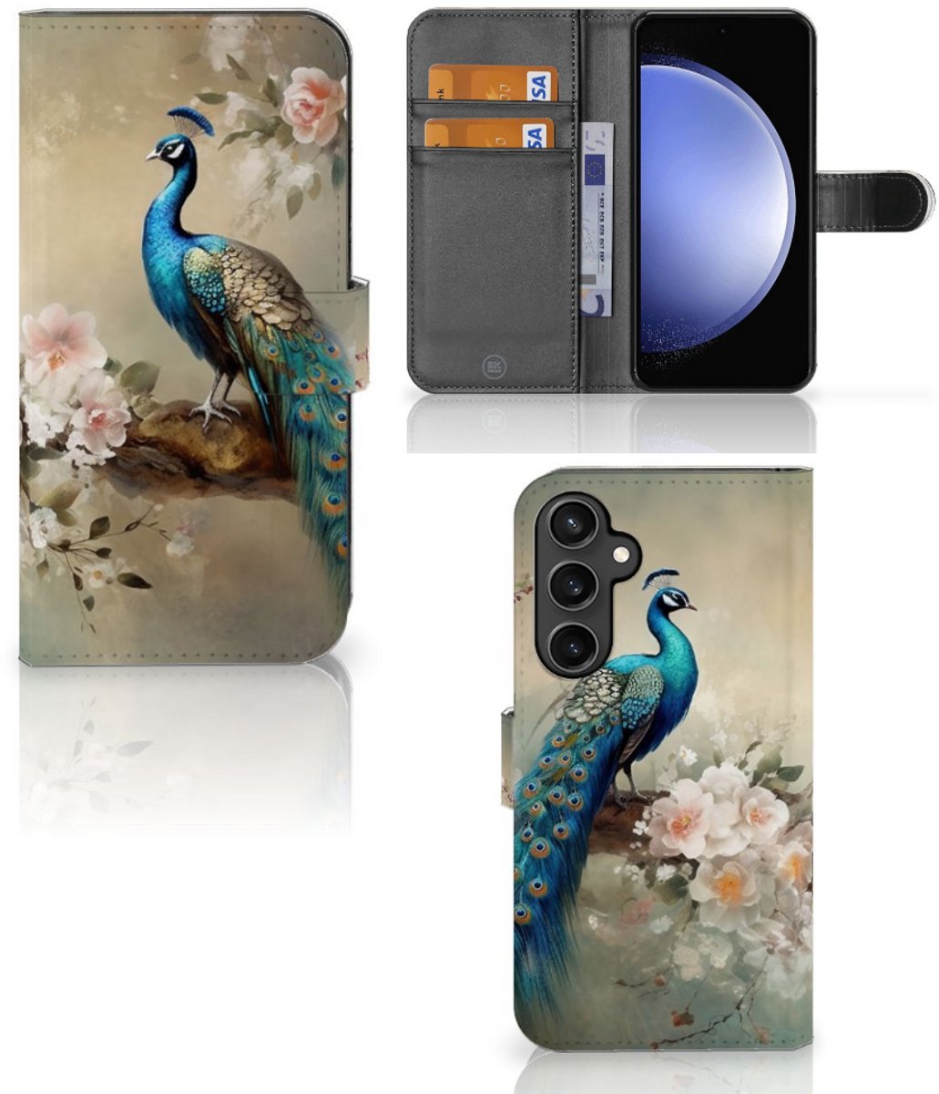 Book Case voor Telefoonhoesje met Pasjes voor Samsung Galaxy S23 FE Vintage Pauwen
